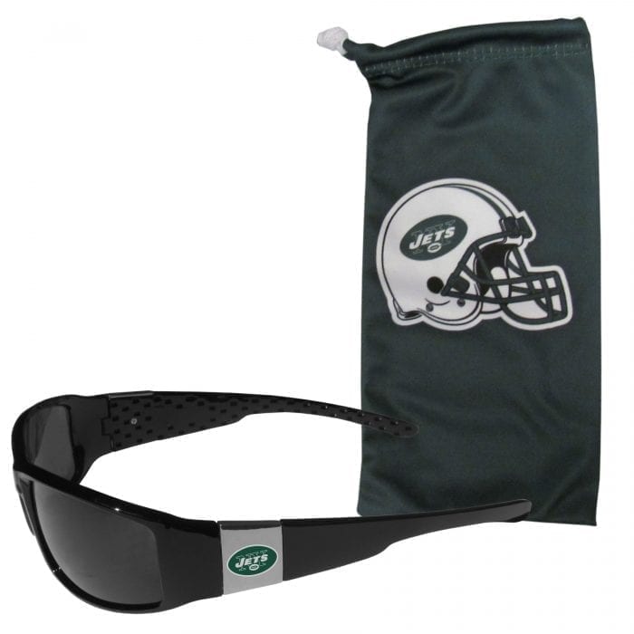 New York Jets Chrome Wrap Sunglasses and Bag