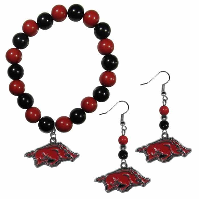 Arkansas Razorbacks Fan Bead Earrings and Bracelet Set