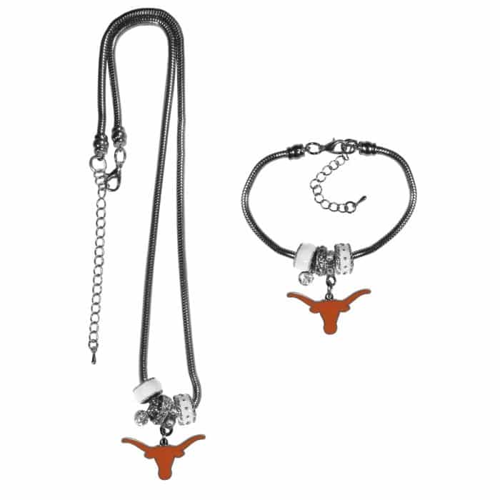 Texas Longhorns Euro Bead Necklace and Bracelet Set