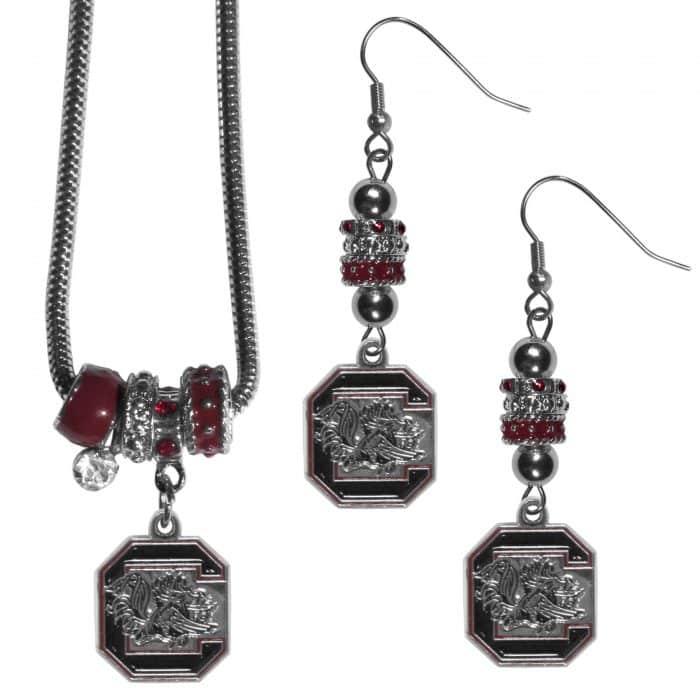 S. Carolina Gamecocks Euro Bead Earrings and Necklace Set