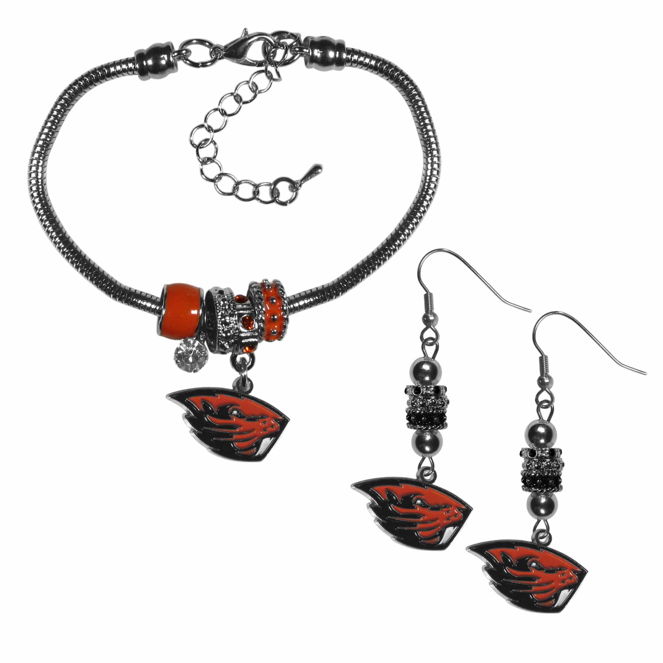 Oregon St. Beavers Euro Bead Earrings and Bracelet Set | Fanhood Gear