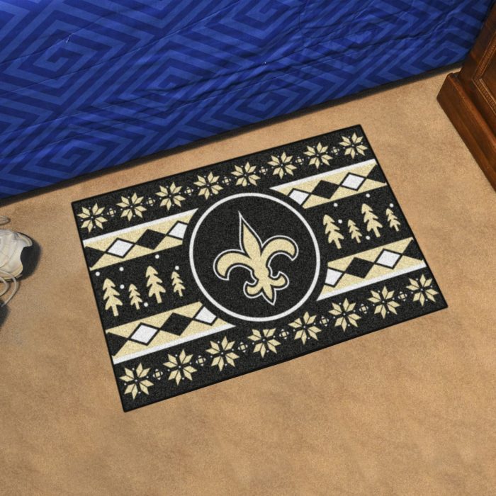 New Orleans Saints Holiday Sweater Starter Mat