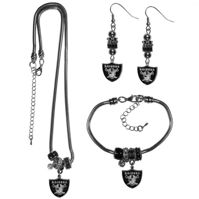 Oakland Raiders Euro Bead Jewelry 3 piece Set