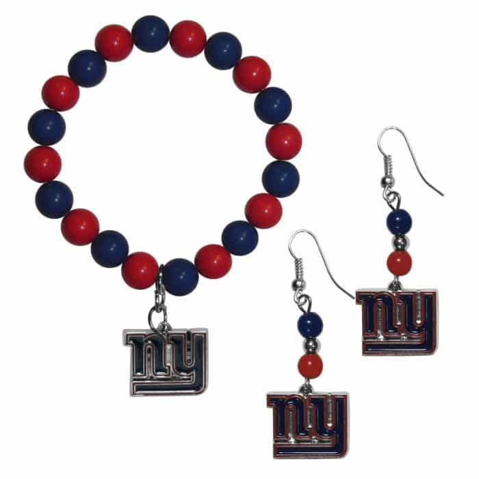 New York Giants Fan Bead Earrings and Bracelet Set