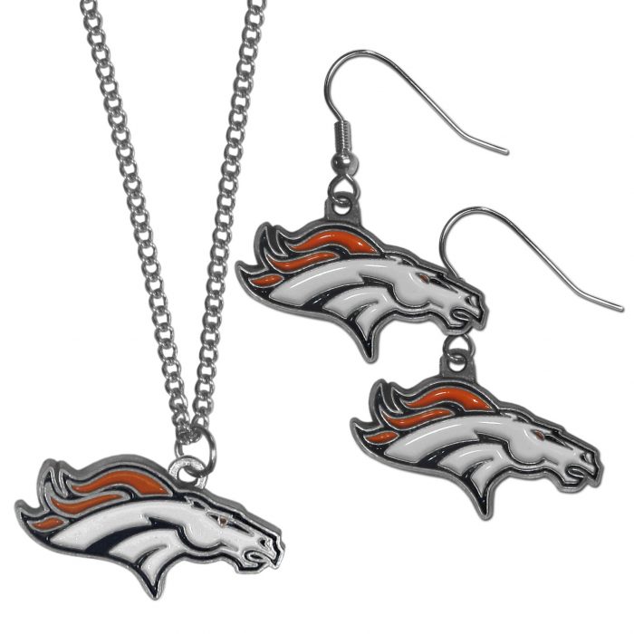 Denver Broncos Dangle Earrings and Chain Necklace Set