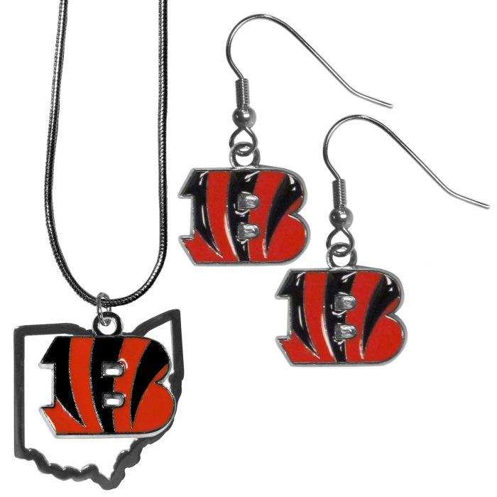 Cincinnati Bengals Dangle Earrings and State Necklace Set