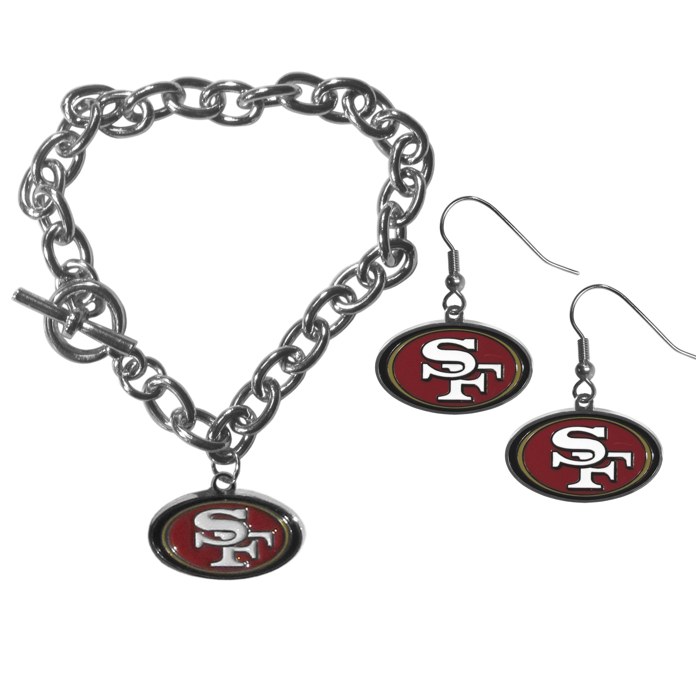 San Francisco 49ers Chain Bracelet and Dangle Earring Set | Fanhood Gear