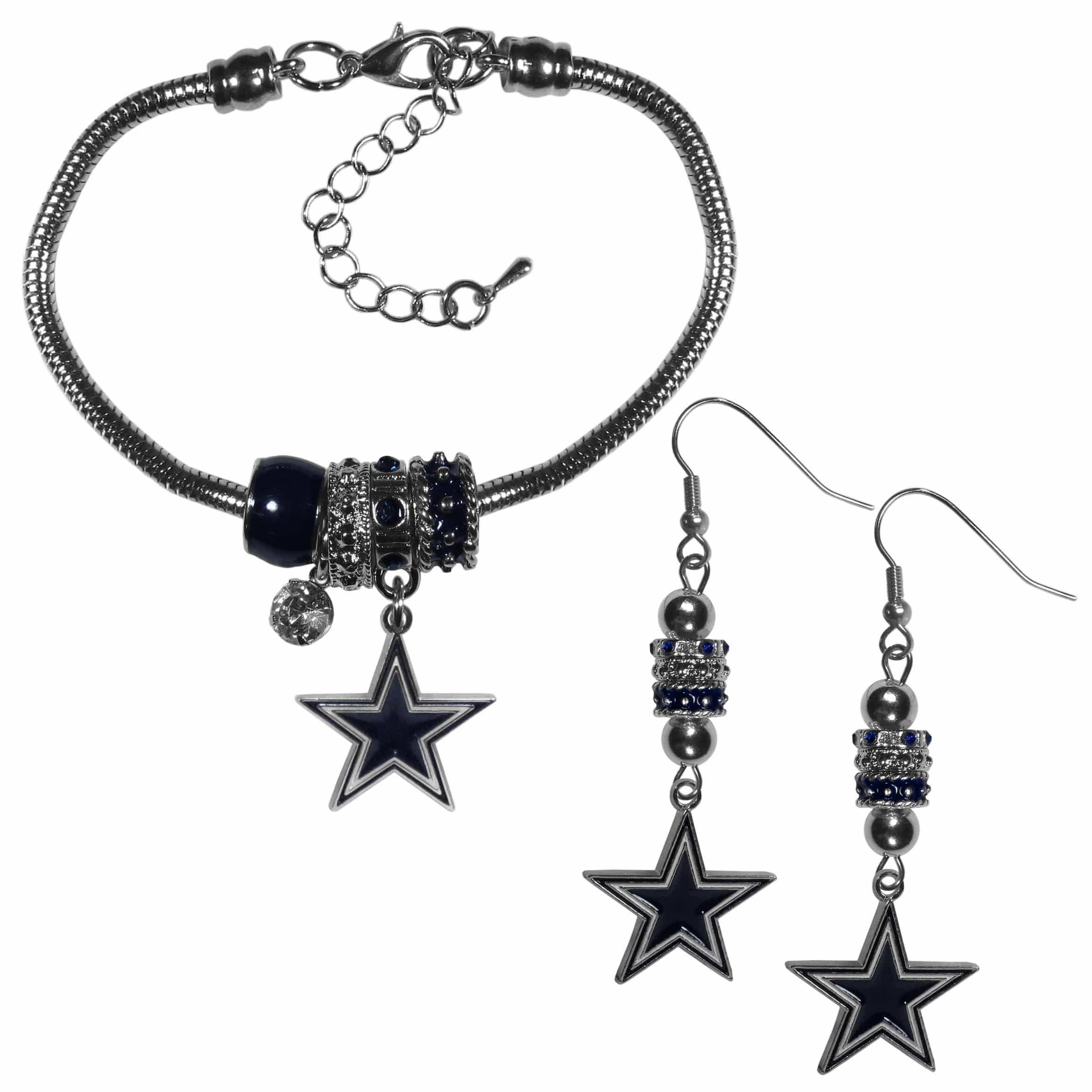 Dallas Cowboys Euro Bead Earrings and Bracelet Set | Fanhood Gear