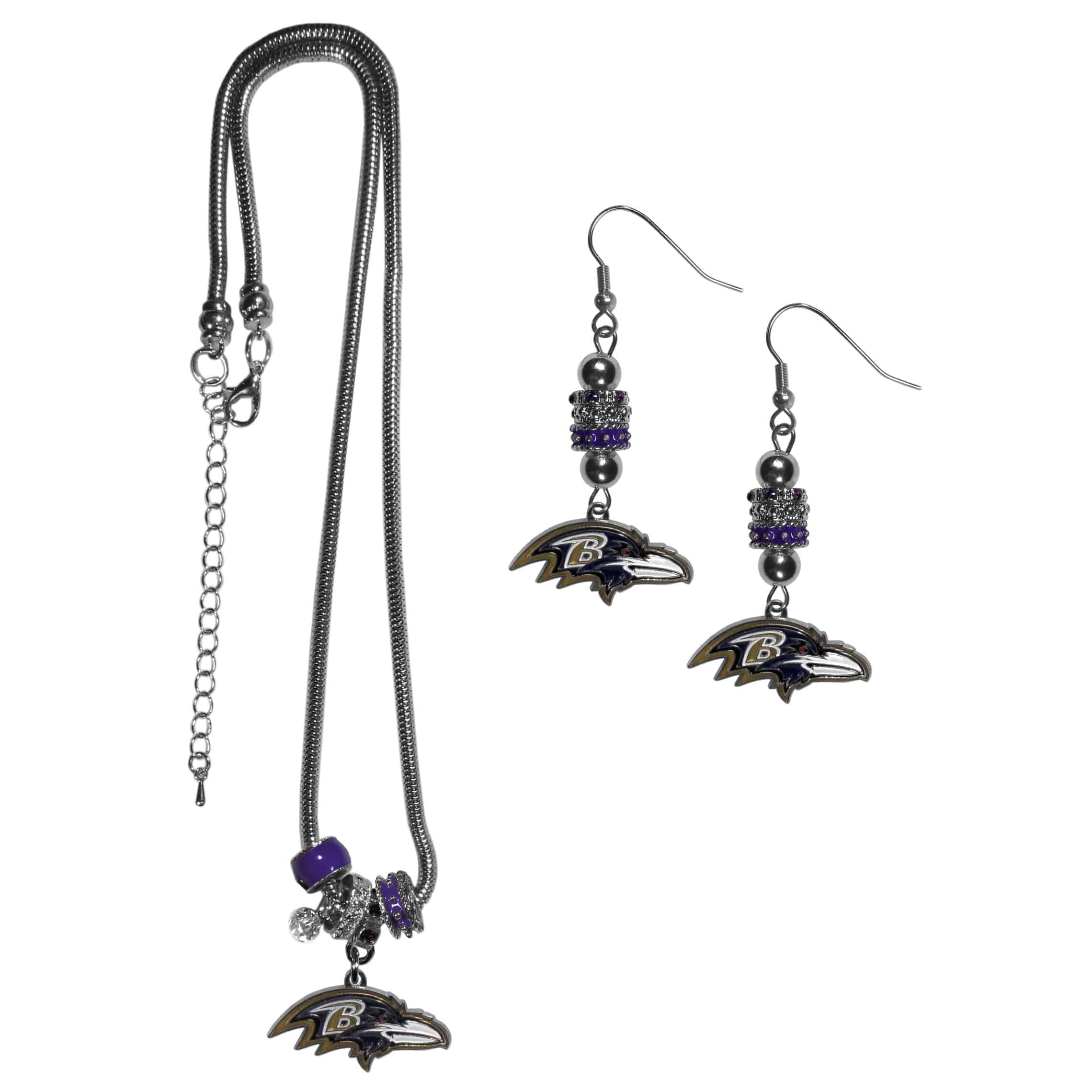 Baltimore Ravens Euro Bead Earrings and Necklace Set | Fanhood Gear