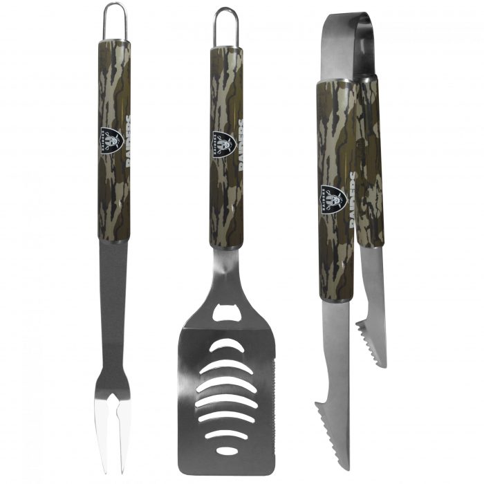 Oakland Raiders 3 pc BBQ Set w/Mossy Oak Camo