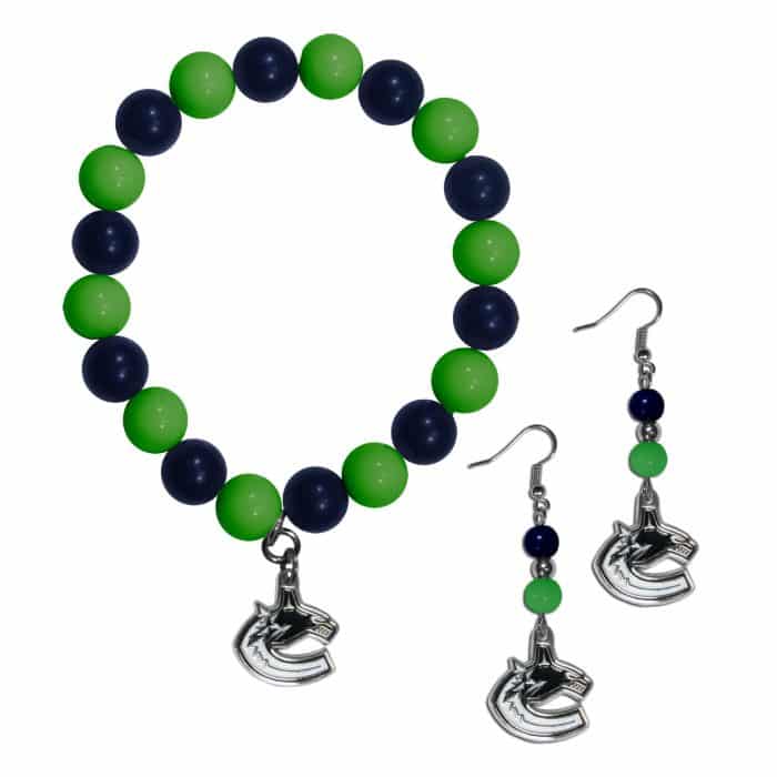 Vancouver Canucks® Fan Bead Earrings and Bracelet Set