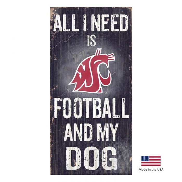 Washington St. Cougars Distressed Football And My Dog Sign