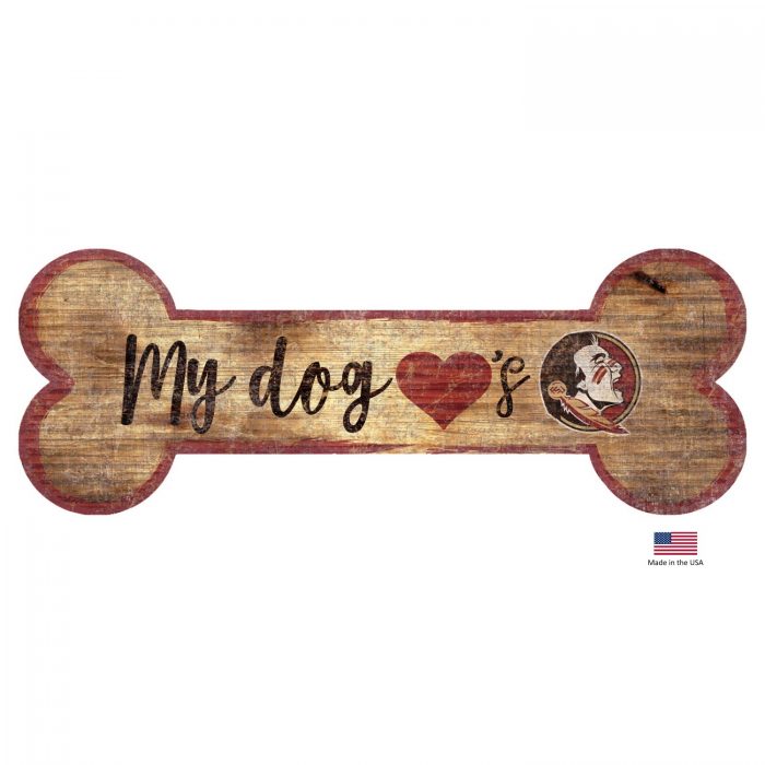 Florida St. Seminoles Distressed Dog Bone Wooden Sign